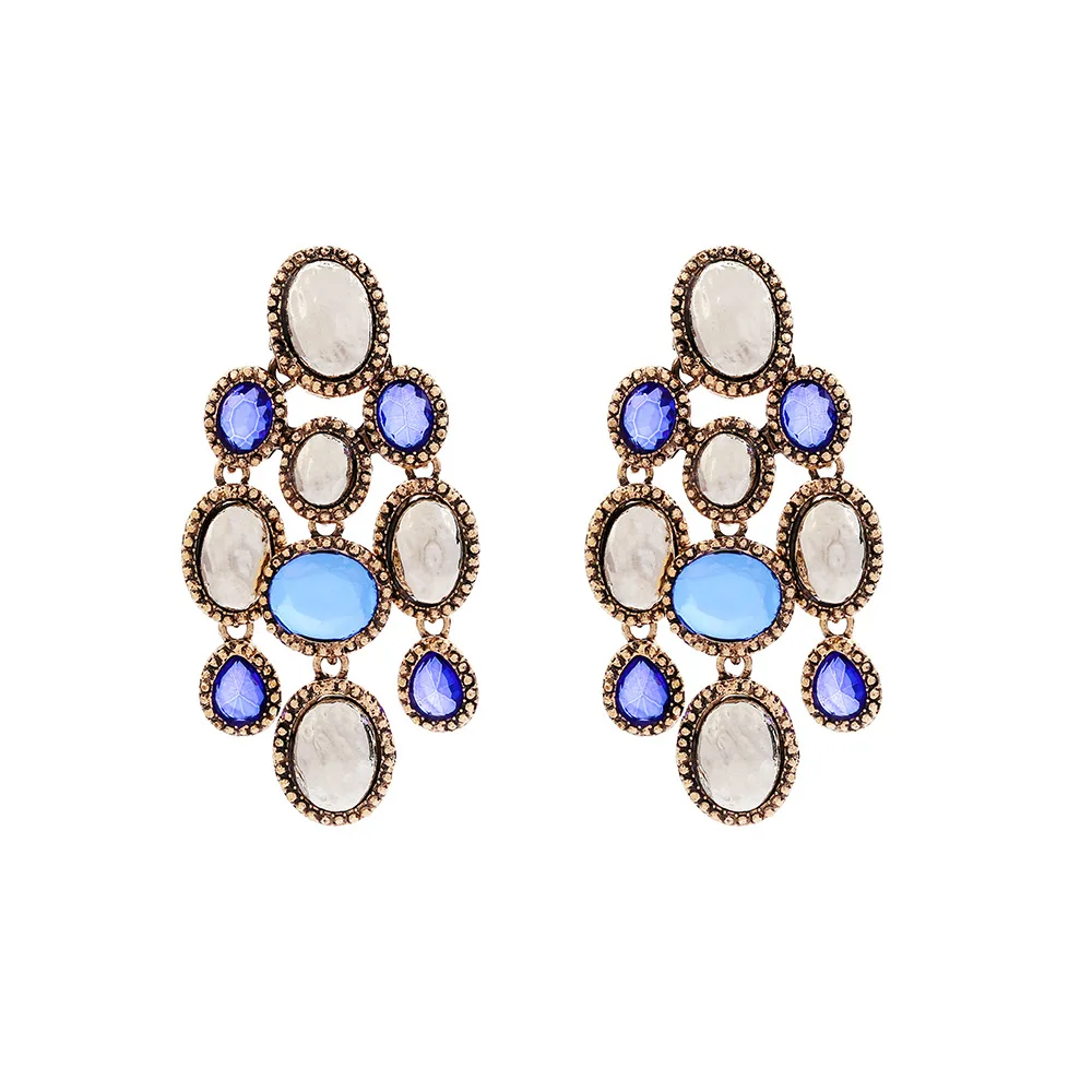 Persönliche Metall-Kristall-Strass-Ovale Hängeohrringe für Frauen, Vintage Bohemian Quasten-Ohrringe, Schmuckgeschenk für Feiertage und Partys – Detail 4