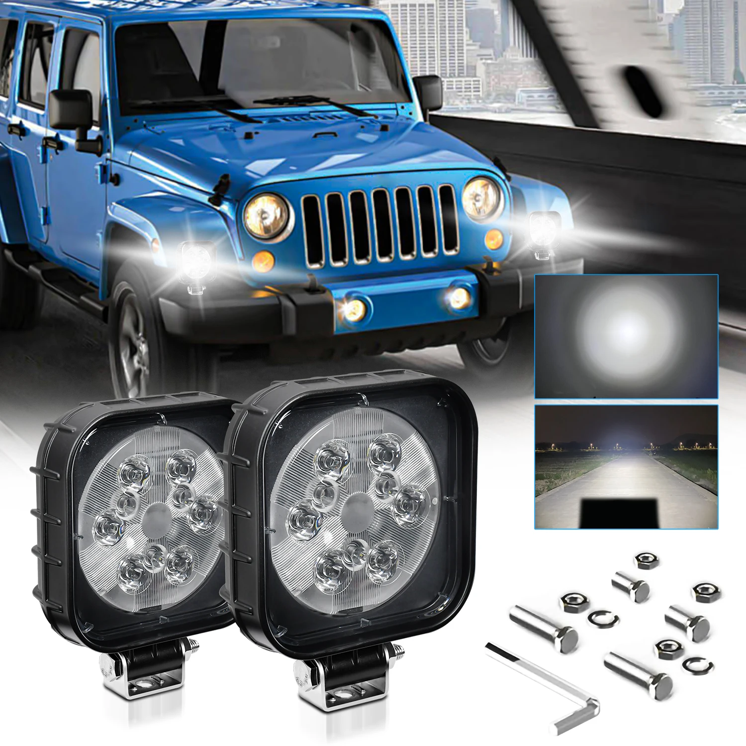 HYNBYZJ 4Inch Led Square or Round Work Light Pole 6 LED Cross Country Marine Spotlight 4X4 Jeep JK 4Wd Truck 9V-30V