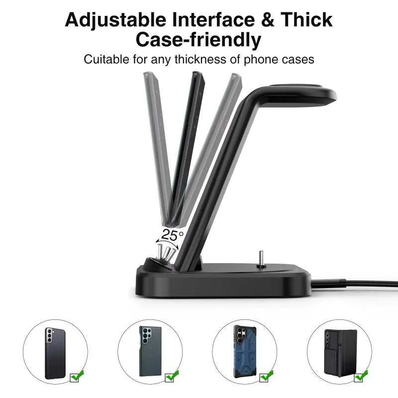 4 In 1 Fast Wireless Charger Station for Samsung S23 S22 S21 Note Charging Stand Dock for Galaxy Watch 6/5/4/3 Active Buds 2 Pro