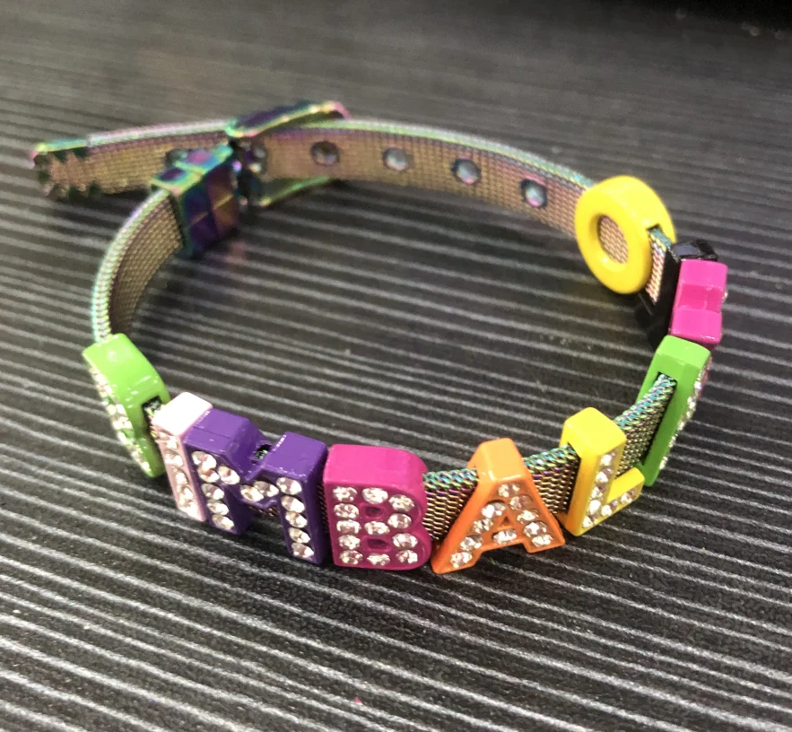 Stainless Steel Lyric Bracelet With Letters Slide Charms With 10pcs Randomly Various Spain Jewelry For Women Kids Gift