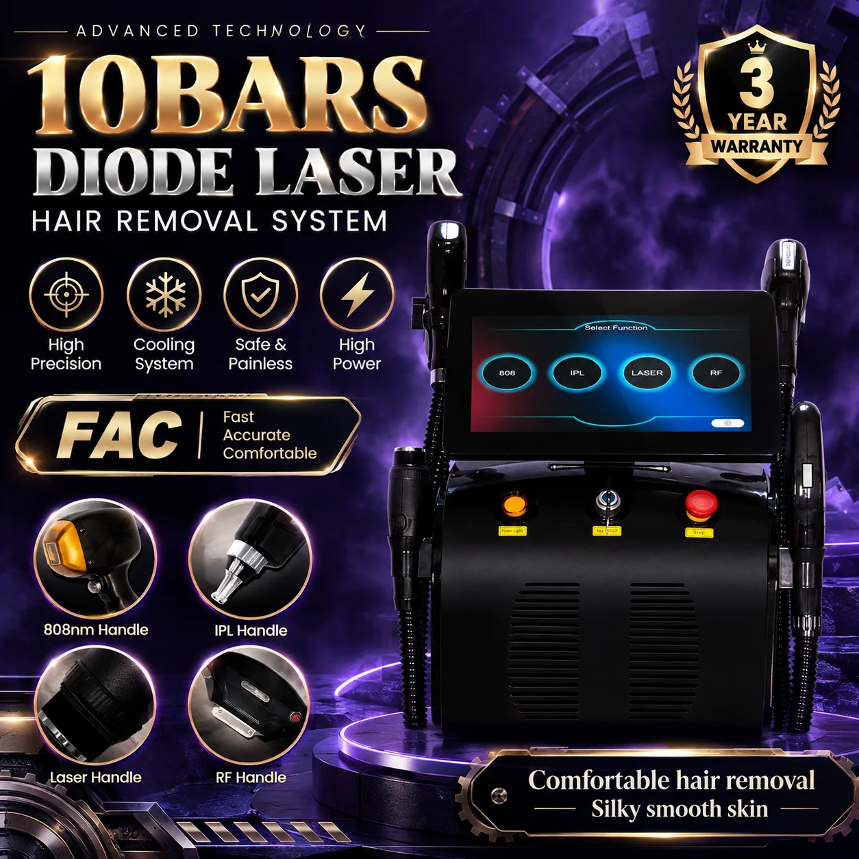 Portable 4‑IN‑1 808nm Laser Beauty Machine | Hair Removal, Picosecond Tattoo Removal, RF Skin Rejuvenation, Painless Treatment