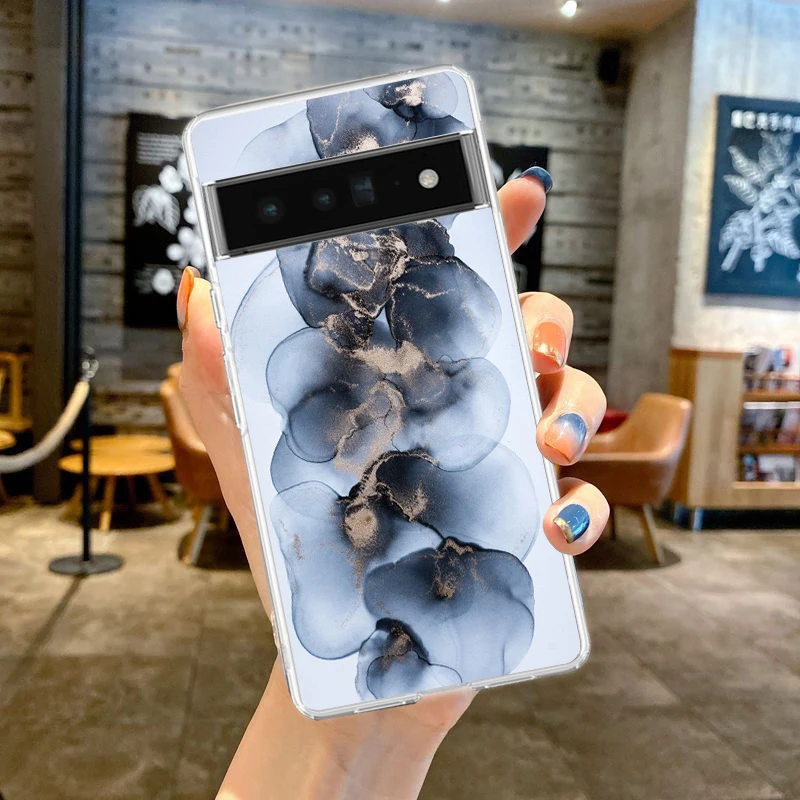 Watercolor Painting Marble Phone Case Cover for Google Pixel 8 7 6 5 4 4XL Silicone 7A 6A 5A 4A 3A 3AXLPro 5G Transparent Shell