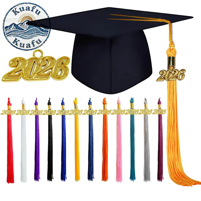 2/5 Piezas Borlas para Birrete de Graduación 2026, Adornos Dorados, Flecos Multicolor para Manualidades DIY, Accesorios para Birretes y Prendas