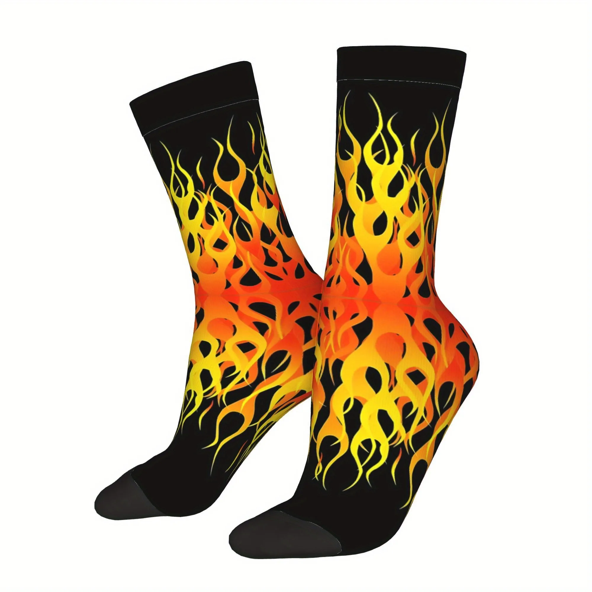 Racing Flames Mid-Crew Socks for Men Polyester Blend Printed Socks