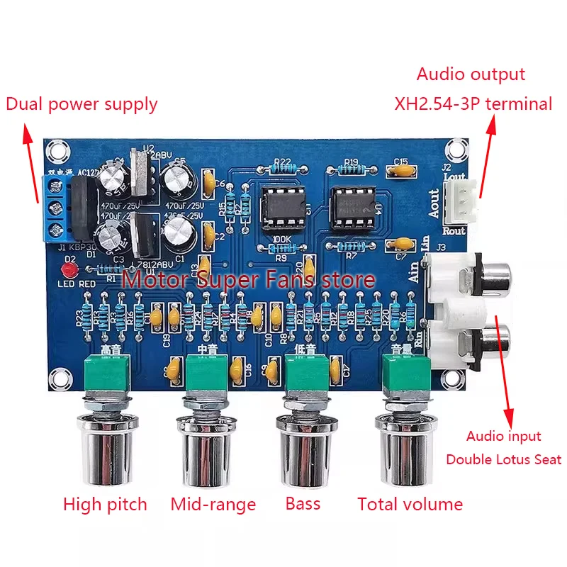 NE5532 Tone Board Preamp AC 12V with Treble Bass Volume Adjustment Bass Boost Volume Control Pre-Amplifier Tone Controller for A