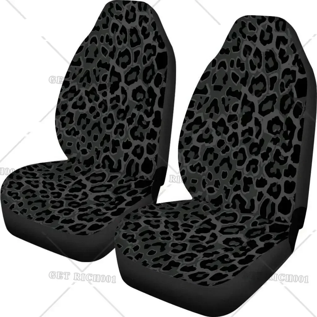 Leopard Print Car Seat Covers Front Seat Black Gray Cool Design Vehicle Bucket Seat Protetors Universal Fit Most Vehicle Sedan