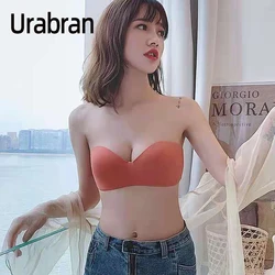 UBAU High-Quality Cotton Candy Seamless Bra Slip Strapless Underwear Women Thin Gathered Rims Bra Wholesale