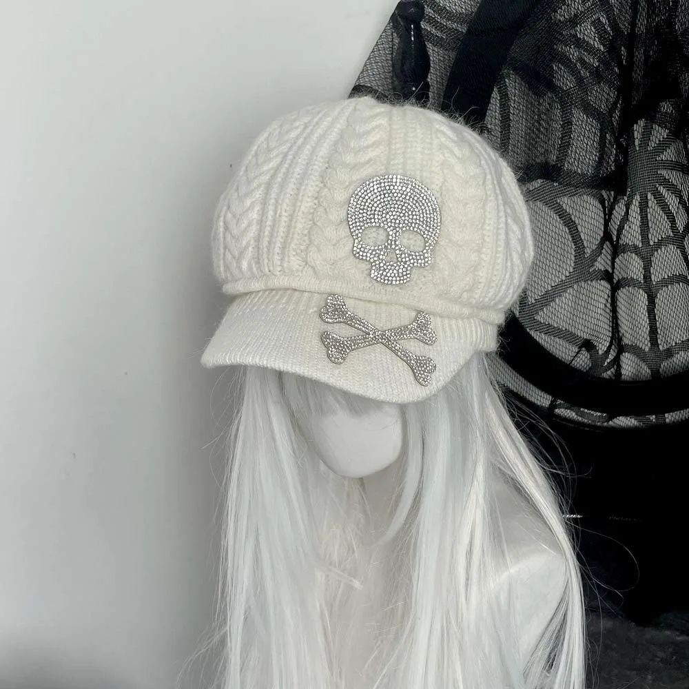 Subcultuur Baret Harajuku Y2k Meisje vrouwen Gothic Lolita Goth Bone Skull Punk Cap Y2K Schedel Breien Hoed Cool Girl hoofdtooi