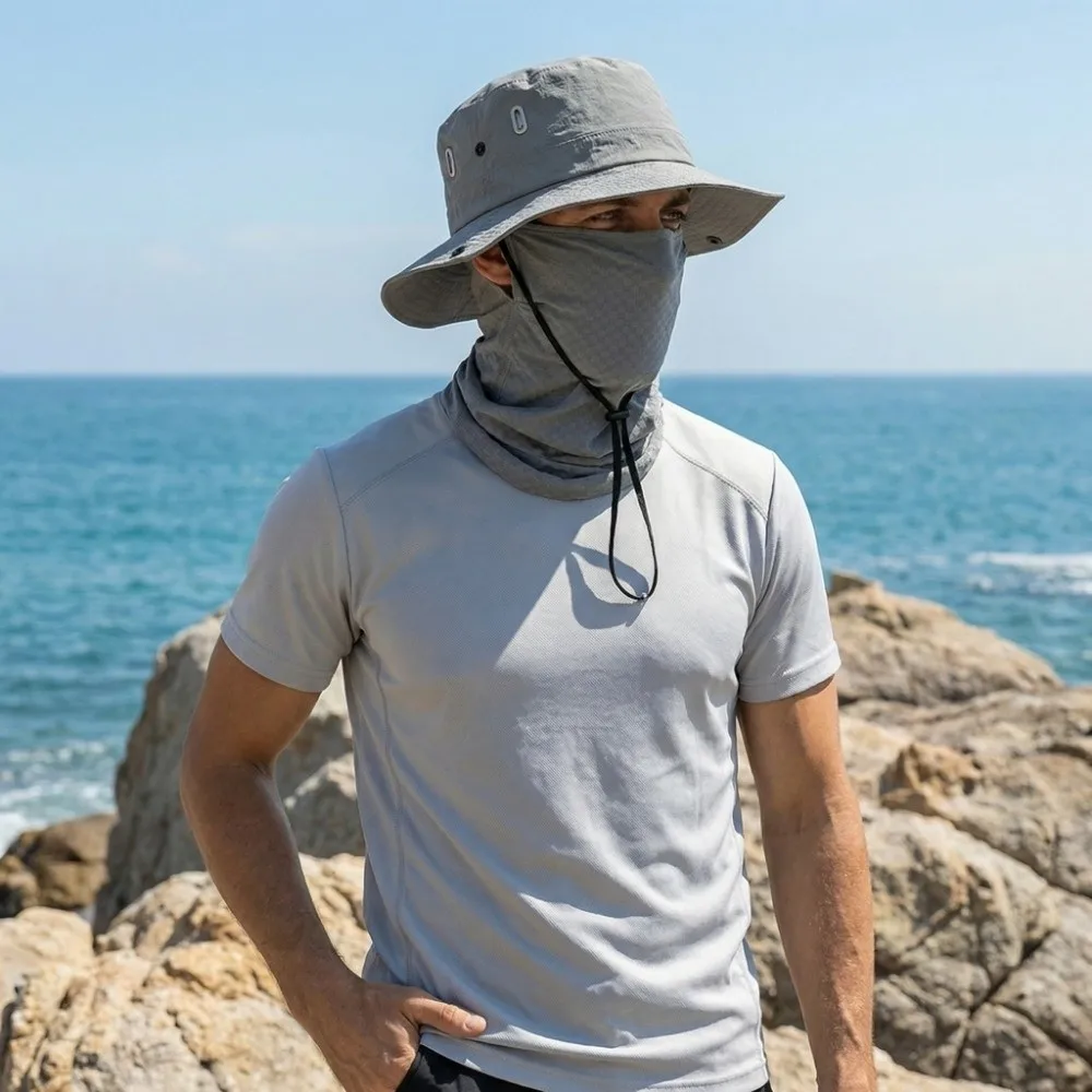 

Sunshade Cap Quick Dry Men Sun Hat Breathable Sun UV Protection Full Face Mask Wide Brimmed with Neck Cover Fishing Cap Cycling