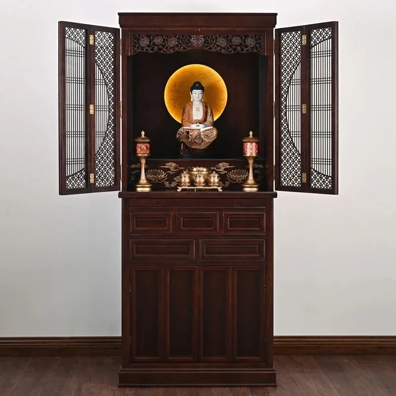 solid wood Buddhist niche vertical cabinet with door Buddhist cabinet supply platform Shentai Guanyin