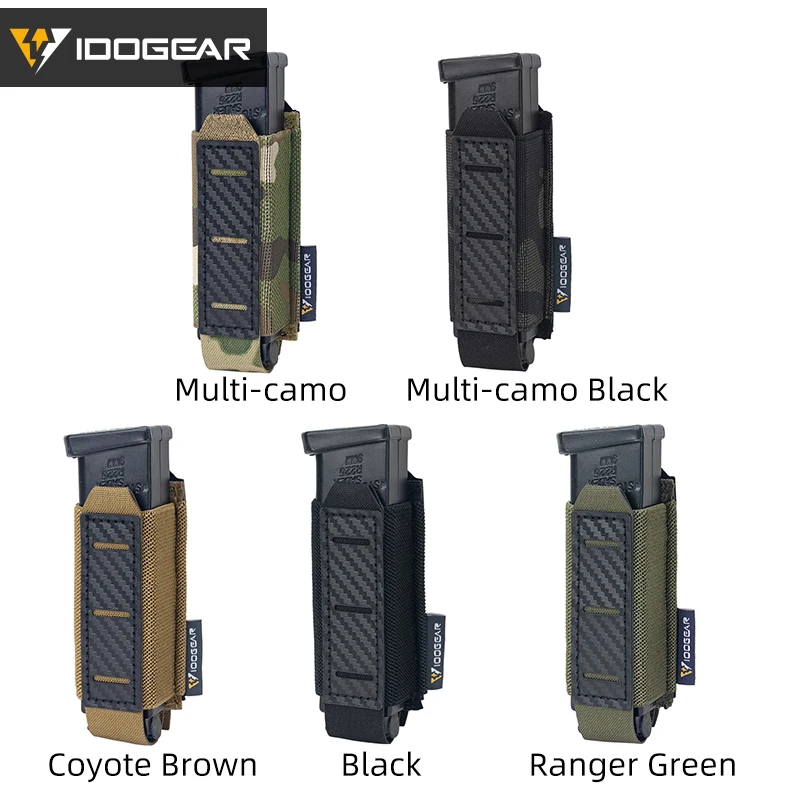 IDOGEAR Carbon Fiber Tactical Mag Pouch 9mm Single Carrier MOLLE Compatible Quick Drain Anti-slip Lightweight 2pcs 3589