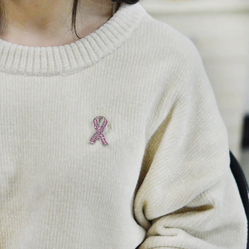 Pink Ribbon Crystal Medical Ribbon Brooch Breast Cancer Prevention and Treatment Promotion Sign Badge for Student Doctor Gifts view 4