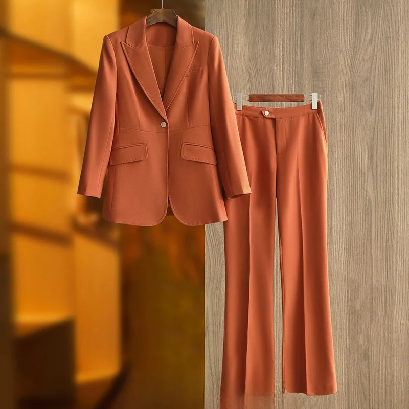 

Early Spring New Simple Orange Suit Jacket And Pants Casual Two-Piece Set Fashionable Commute Style Women's Premium Ensemble