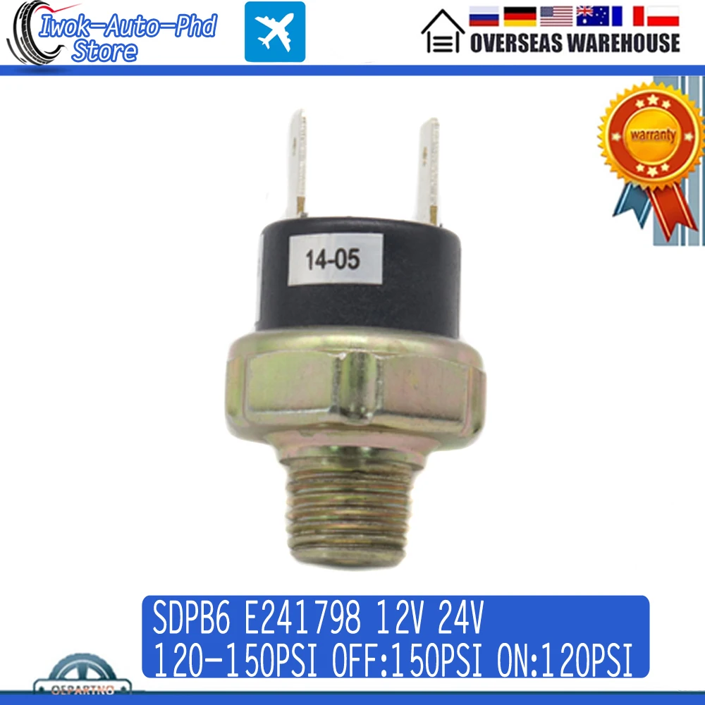 1pcs 12V  24V Air Compressor Pressure Control Switch Valve Horn SDPB6  E241798 120-150PSI OFF 150PSI  ON 120PSI