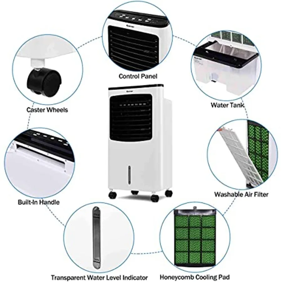 مكيف هواء تبخيري 3 في 1، 29 مبرد هواء متأرجح واسع مع جهاز تحكم عن بعد ومرطب، 2 عبوة ثلج، سعة 2.1 جالونًا من الماء #5