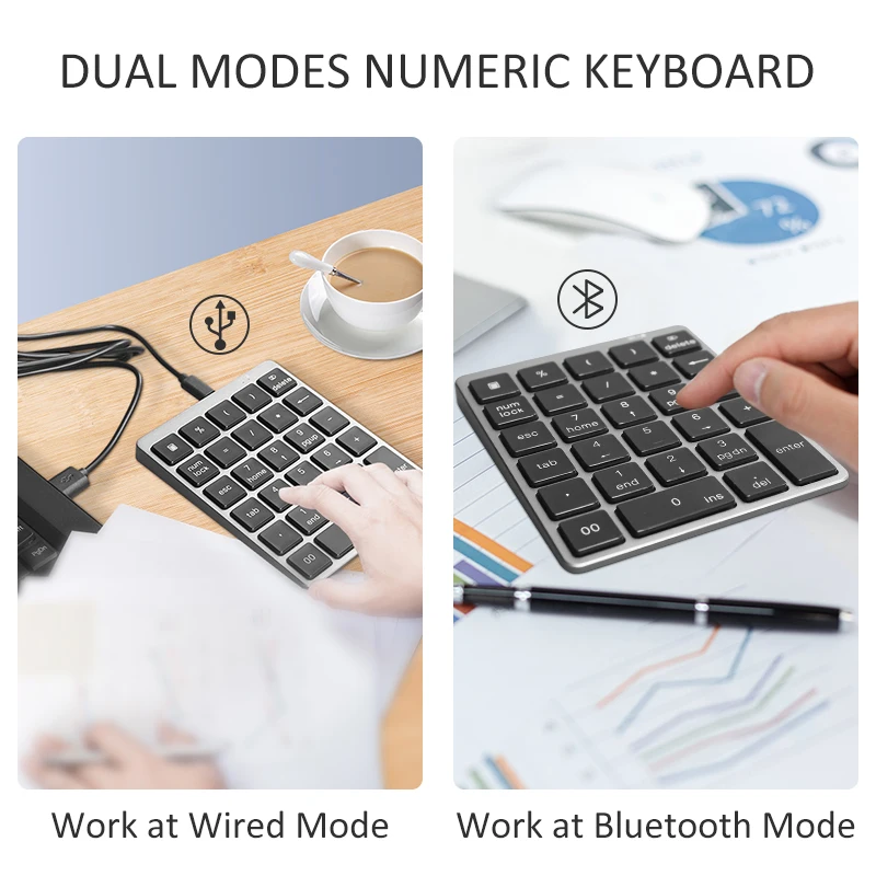 Mini Numeric Keypad Bluetooth Numpad Digital Keyboard Aluminium Alloy with USB Hub for Windows Laptop Computer Android Phone