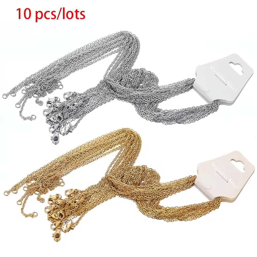 ASON 10Pcs/Lot Inoxidable New Chains Necklace Choker Collar Rolo Cuban Link Chains Necklaces Pendants Extend DIY Accessories