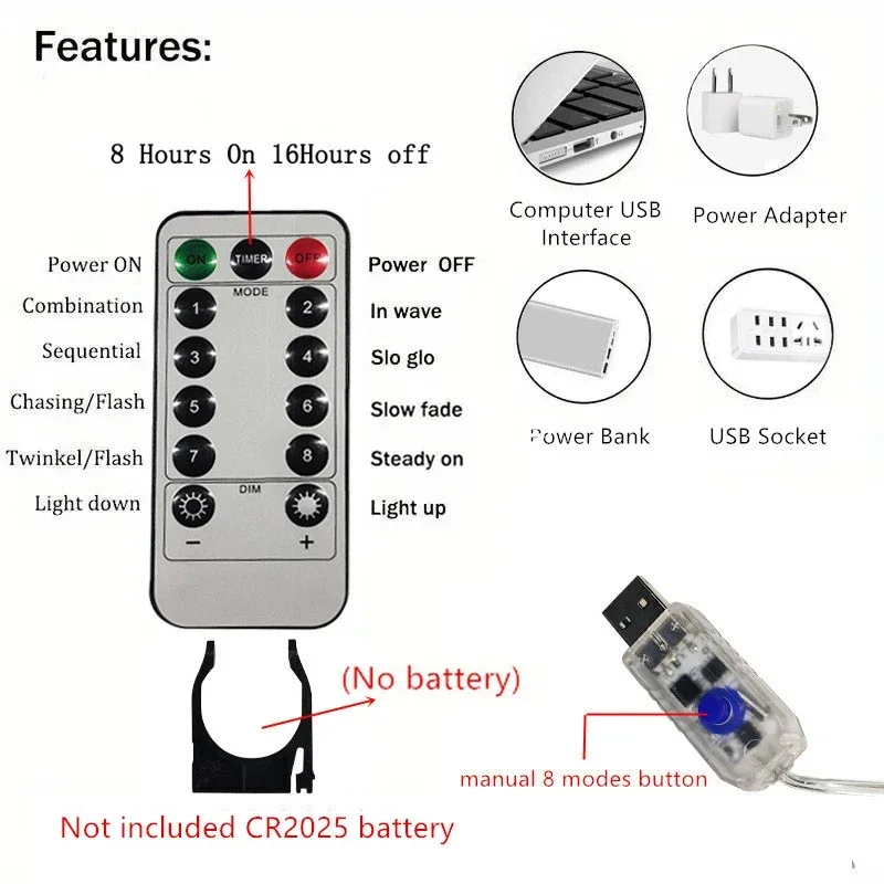 USB perde dize işıkları 8 modları peri işık noel ağacı Garland işıklar tatil ev yatak odası düğün yılbaşı dekoru