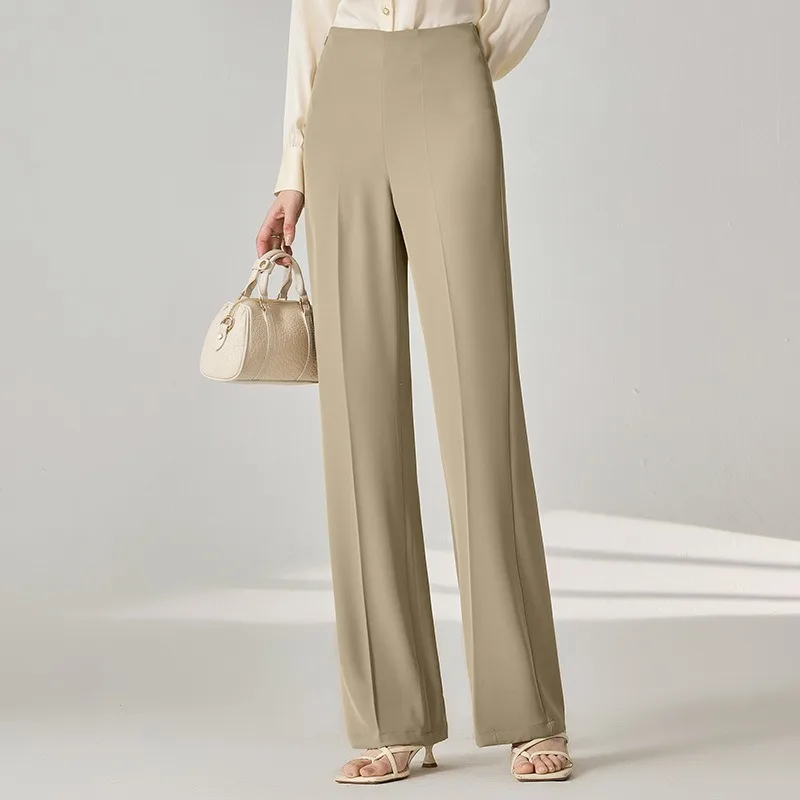 

micro-pull pants women's ice silk drape high-waisted trousers casual versatile small straight-leg trousers