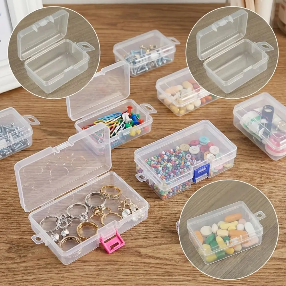 Mini Transparent Storage Box Flip Cover Rectangle Sewing Storage Box Dust-proof Integrated Beads Storage Container