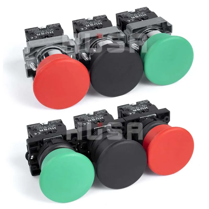 XB2 Button switch self reset Mushroom head 22mm start 1NO NC Momentary Push Button Switch Metal green red black Metal plastic