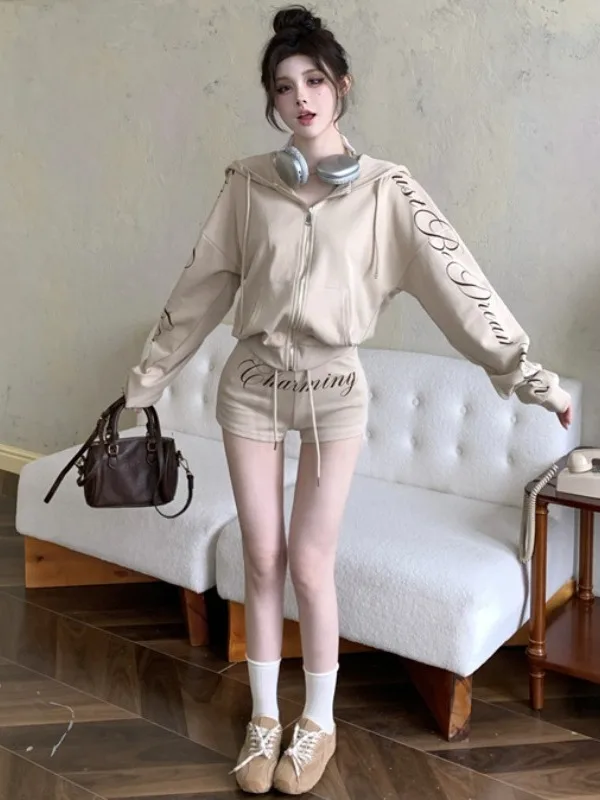 طقم جايت وقلنسوة فضفاض كاجوال وسحاب للنساء مع طباعة حروف عالية الخصر بنطال ضيق مناسب للخريف #5