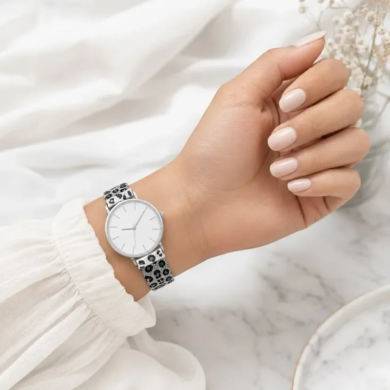 Vintage Leopard Mesh Strap Ladies Watch Thin Simple Round Dial Quartz Wristwatch Fashion Casual Dress Women Watch Gift For Her