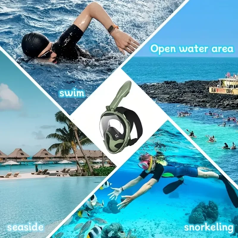 Adult Full Face Snorkel Mask 180° Panoramic View Anti-Fog Anti-Leak Lightweight Scuba Snorkeling Swimming Tackle