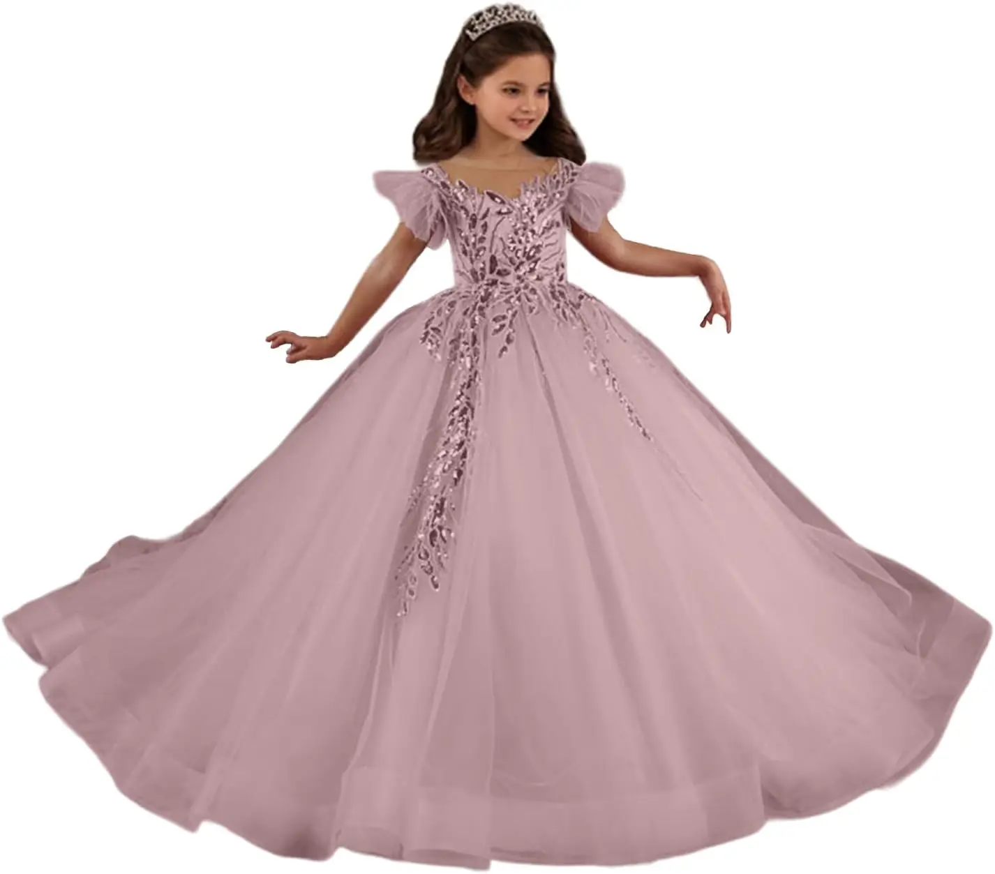 

Sequin Flower Girl Dress Puffy First Communion Dress Tulle Flower Girl Dresses Princess Dress Floor-length