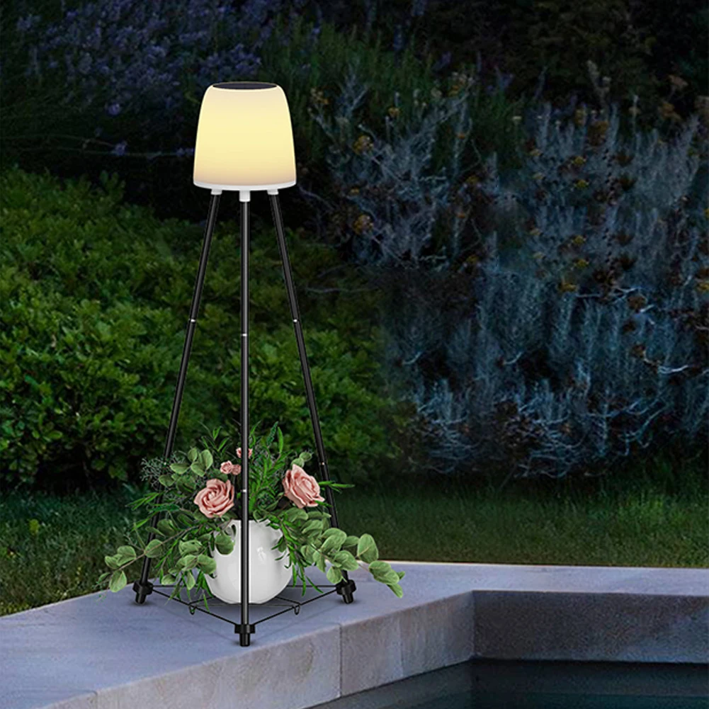 

Outdoor Solar Lights With 2 Plant Stands Solar Powered Street Lights Metal Tripod Deck Lights Floor Lamp For Garden Yard Pathway