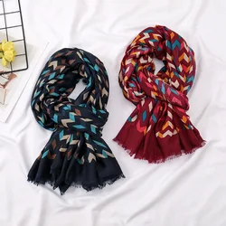 Winter Thick Viscose Scarf Women Aztec Geometric Fringe Cotton Shawls And Wraps Pashmina Stole Bufandas Muslim Sjaal 180*90Cm