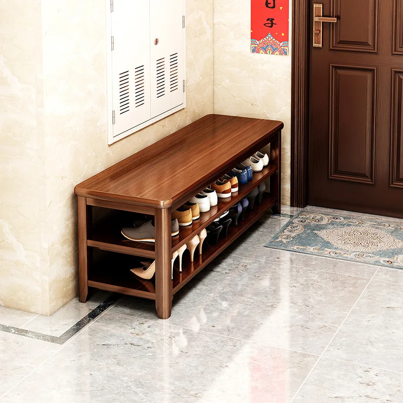 

Solid wood shoe changing stool, seated cabinet at home door, integrated stool, door stool, multi-layer Chinese