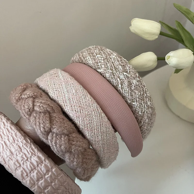 Romantic Pink Hairbands Woven Knotted Pleated Headbands for Women Hair Accessories Cute Girls Fashion Daily Headdress