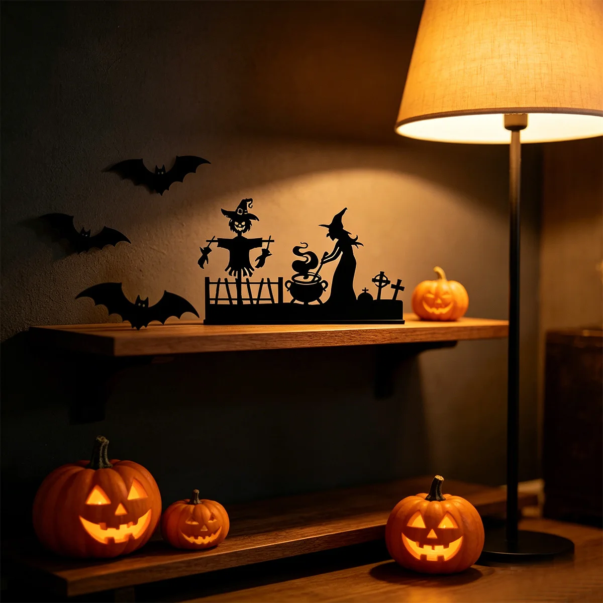 1pc Iron Art Decorative Ornament, Halloween Decorative Ornament, Home Decoration, Black Silhouette, suitable for tabletops/cabinets/shelves/top of fireplaces, and as a Halloween gift. (DIY Folding Design)