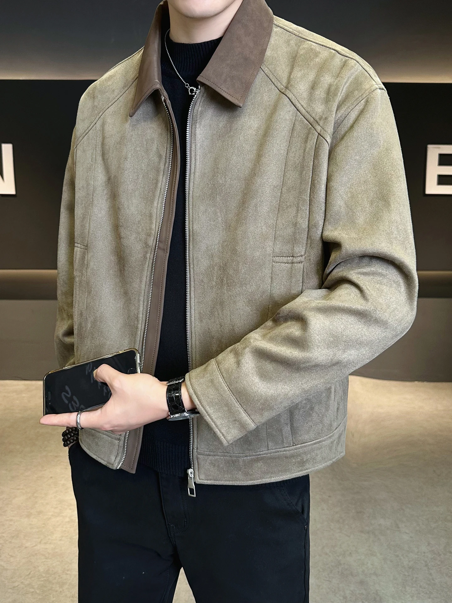 

Casual Men's Leather Jaet Autumn 2025 New Sle Turn-down Collar Patchwork Color Trendy Brand Versatile Leisure Cool Leathe...