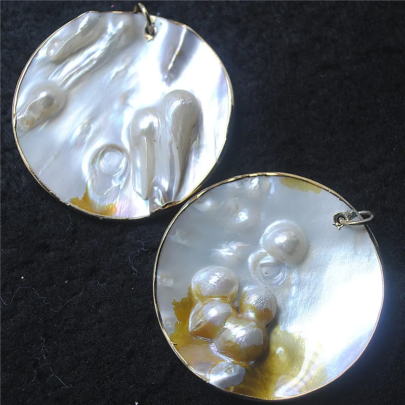 2PCS 50MM Natural Oyster Shell Pendants Round Shape DIY Fashion Necklace Making Accessories New Faster Shipping