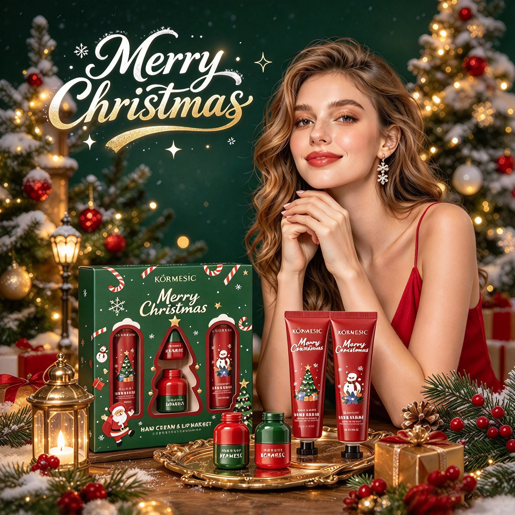 Christmas 4 Pcs Hand Cream and Lip Balm Gift Set Fruit Scented Moisturizing Nourishing Skincare for Women Travel Size 8 Pieces