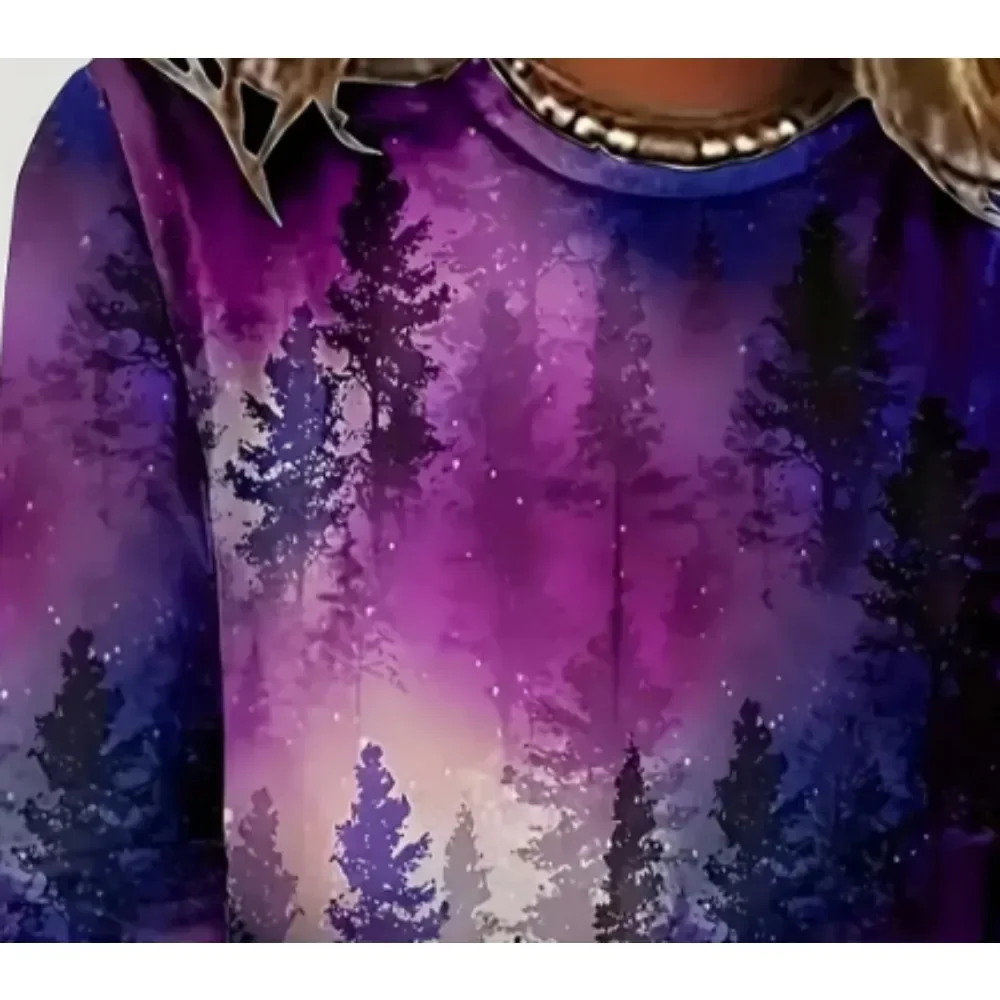 Plus Größe frauen Herbst Frühling Mode Langarm Wald Druck T-shirt Damen Casual Oansatz Herbst Frühling T-shirt Tops