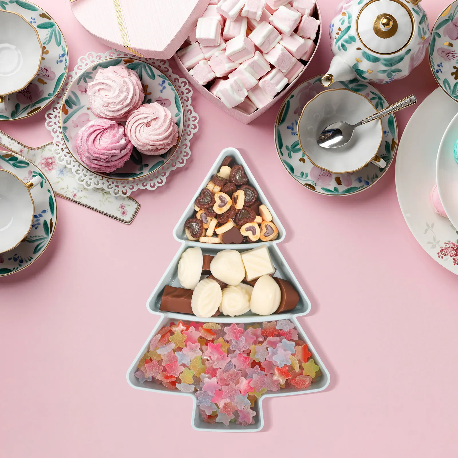 

Портативный пластиковый поднос для фруктов и закусок в форме рождественской елки с отсеками для орехов и снеков, для домашнего использования