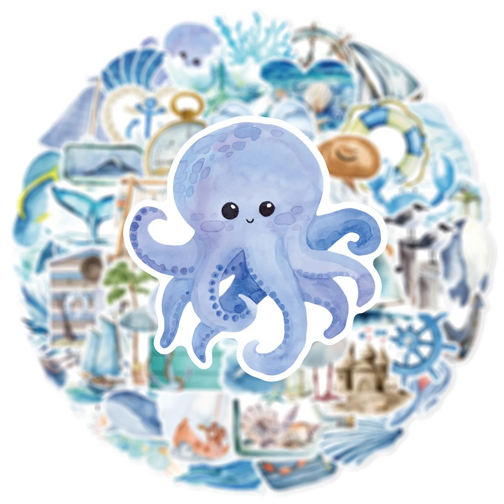

10/30/50pcs Cute Ocean Journey Cartoon Stickers Funny Marine Sea Animals Decals Laptop Luggage Phone Graffiti Sticker Decoration