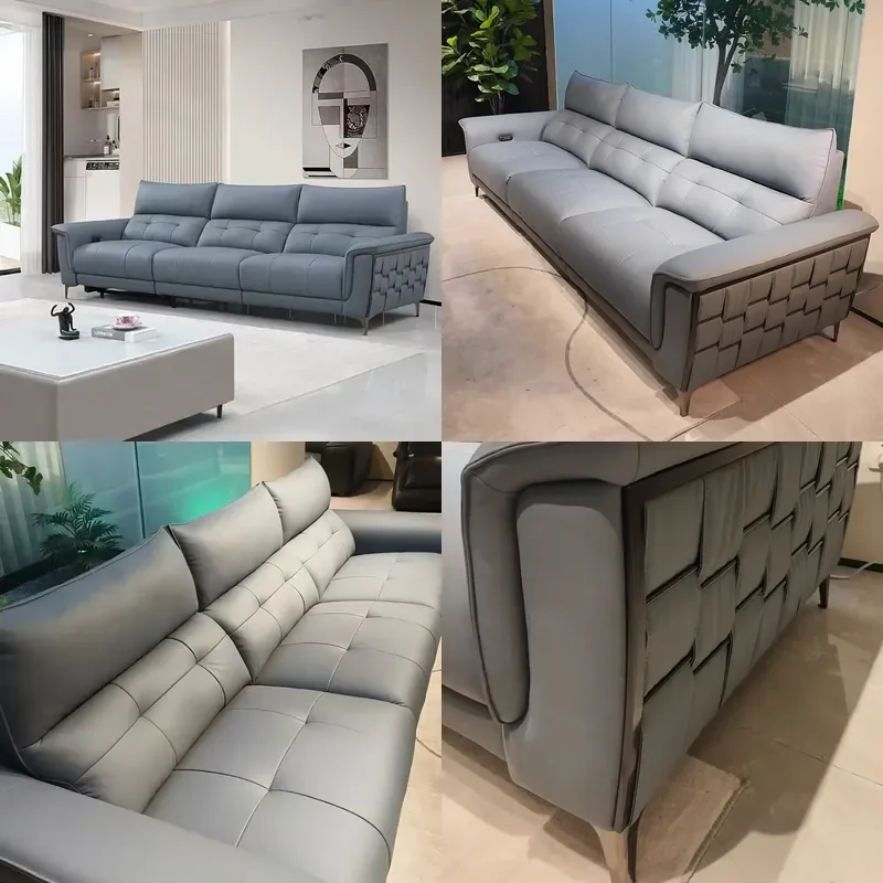 Modern Leather Electric Recliner Sofa 2/3 Seater Straight Design for Small Living Room Compact Apartment Furniture
