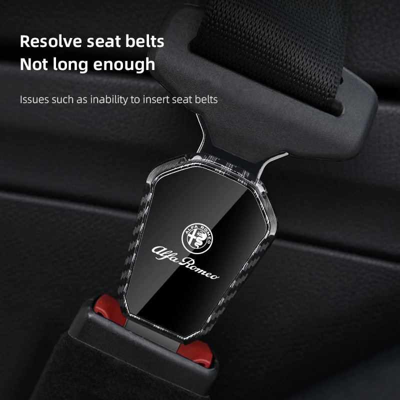 1Pcs Carbon Black Car Seat Belt Buckle Extender For Alfa Romeo 156 159 147 4C 8C 166 Giulia Giulietta Mito Stelvio Spider GT view 6