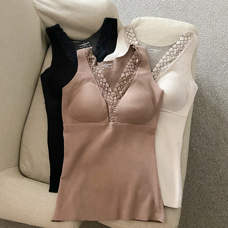 Colete quente tamanho grande feminino v-ne qui calor sem sutiã uma roupa interior térmica outono inverno linda ba