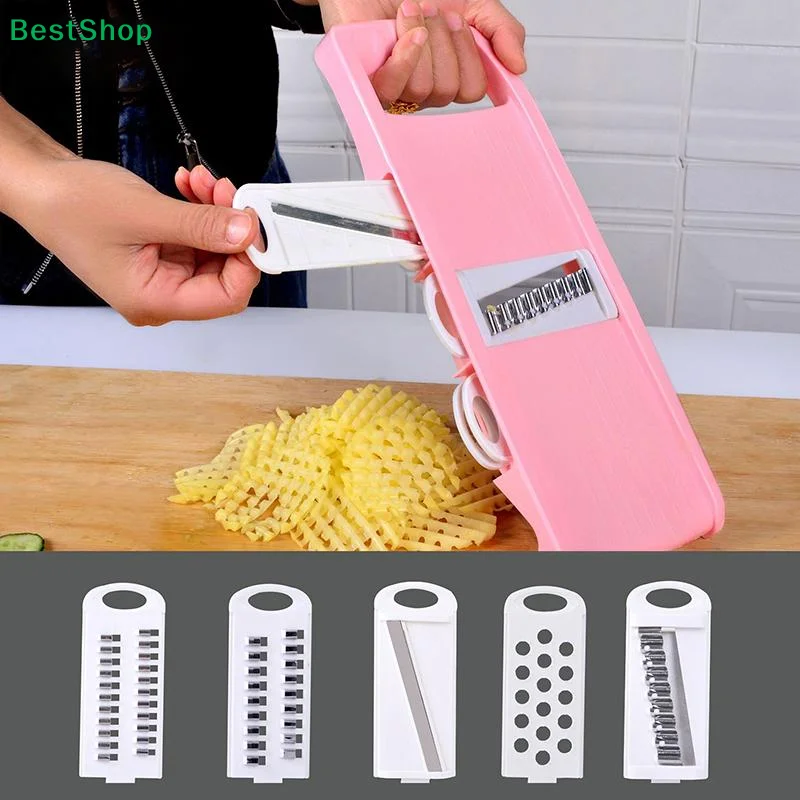 〔PP〕5-in-1 Multi-Function Vegetable Slicer, Interchangeable Blade Kitchen Chopper with Hand Guard