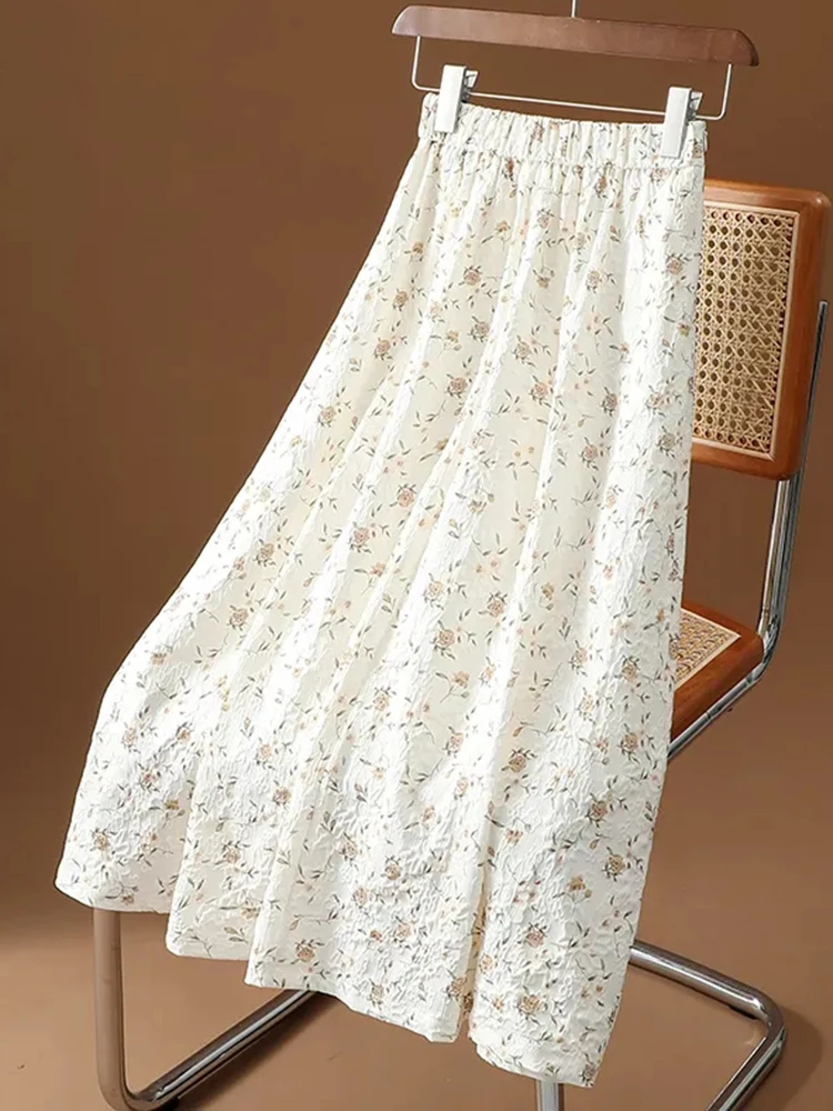 Jmprs High Waist Floral Long Skirt Women Sweet Fashion Elegant Korean A Line Skirs Casual Female All Match Chic Long Skirt New