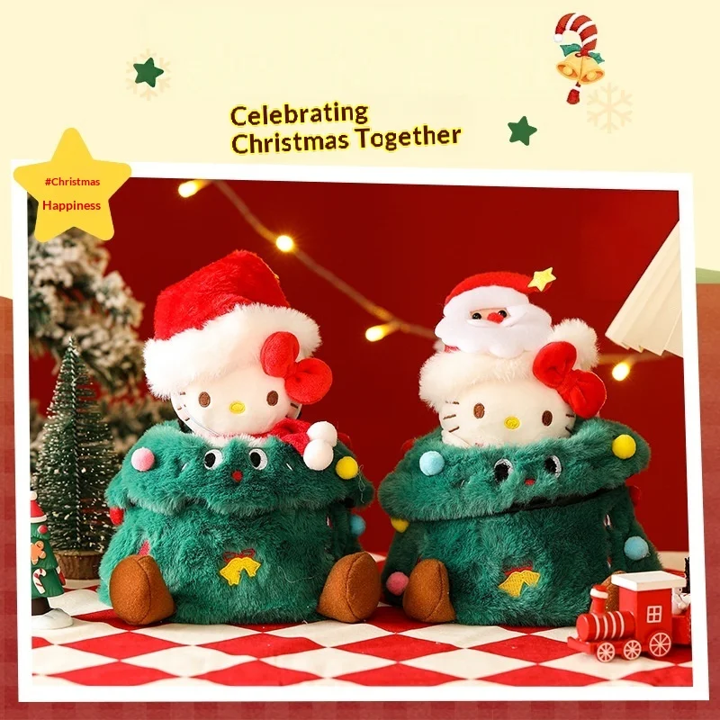 Christmas Plush Cat Doll Santa Stuffed Toy Gift Home Decoration Holiday Decor Red Bell Cute Party Kids For Christmas Eve