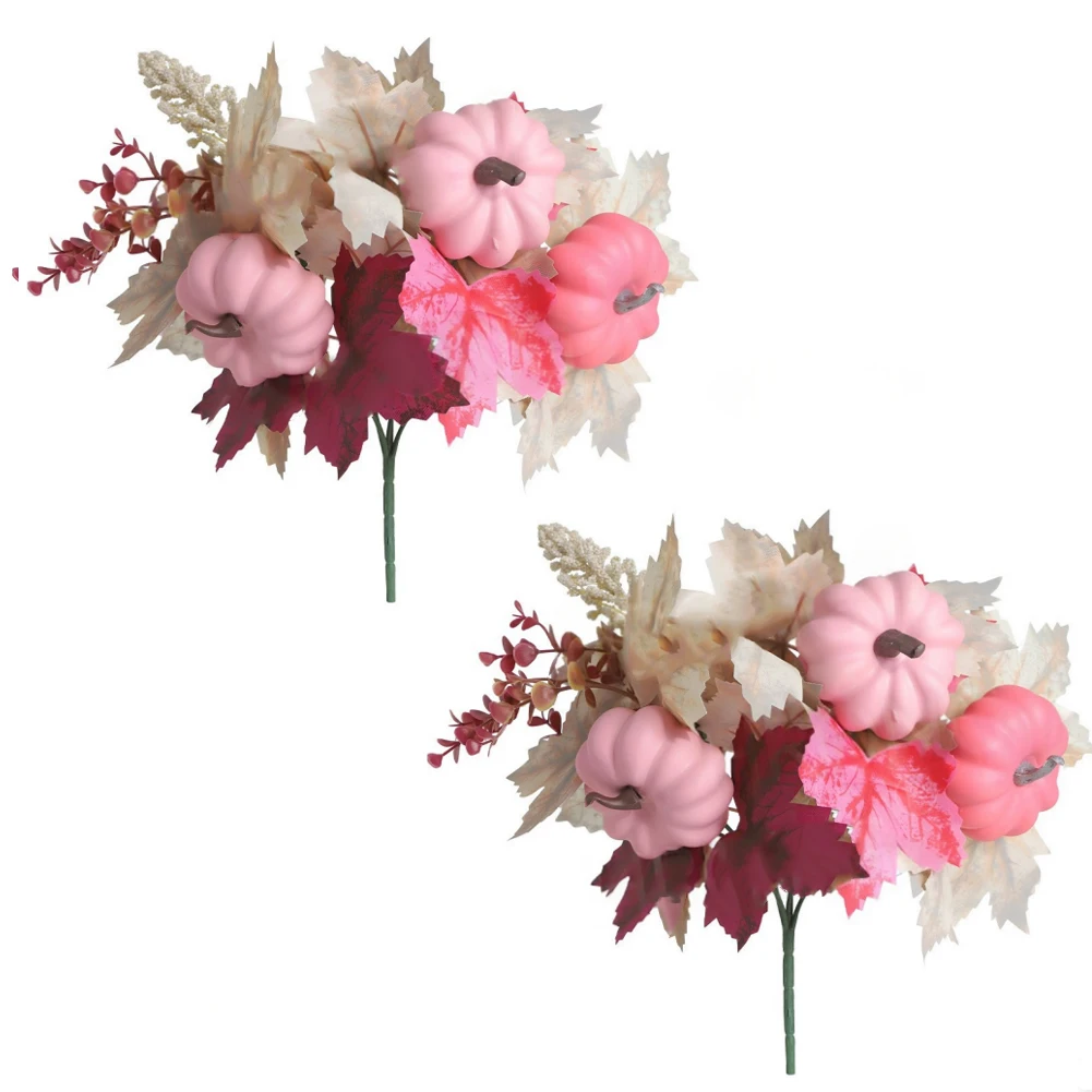 

2pcs Artificial Fall Pumpkin And Leaf Bouquet Charming 2-Piece Fall Pumpkin & Leaf Bouquets For Seasonal Home Decoration