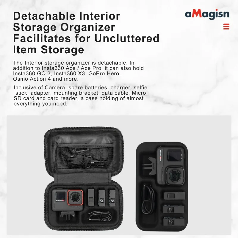 1pcs aMagisn Small Size Carrying Case Organizer Protective shell  Sports Camera Accessories For Insta360 Ace/Ace Pro