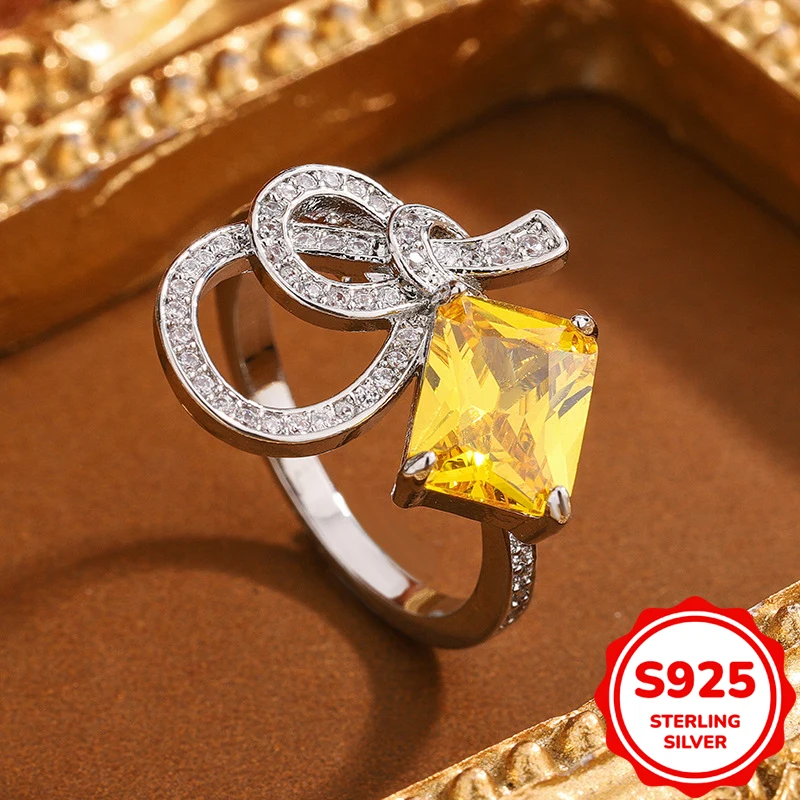 

Роскошное аутентичное кольцо из стерлингового серебра S925 с топазом в четырехкрапанной оправе, украшенное бриллиантами, женское ювелирное изделие, подарок на День святого Валентина