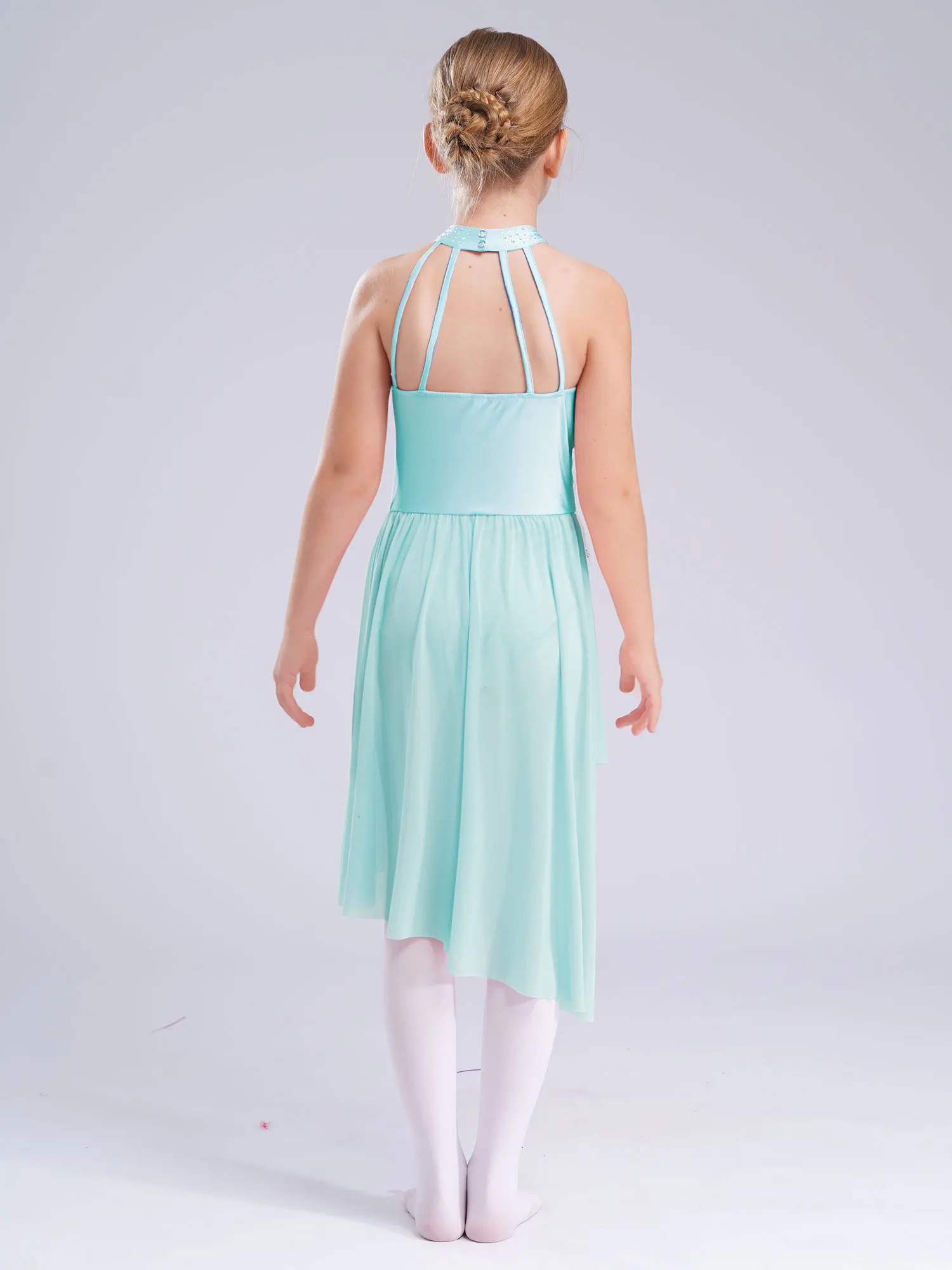 

Детское балетное платье для девочек, для лирического танца, фигурного катания, гимнастики, современного танца, с аппликацией из страз, сетчатое, с туту, купальник